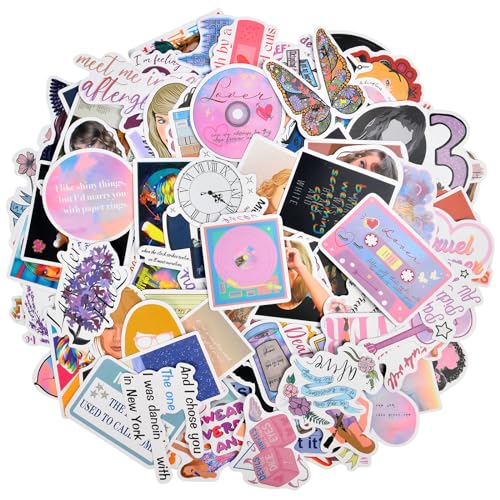 AUAUY Taylor Music Stickers, 100PCS Waterproof Singer Stickers, Pop Singer Ablum Decal, Scrapbook Stickers, Aesthetic Trendy Music Stickers for Water Bottles Book Laptops Scrapbook Skateboard