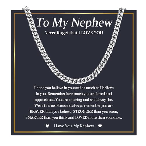 EPIRORA Nephew Gifts from Auntie Uncle, Cuban Chain Necklace for Boys, Graduation Christmas Birthday Presents