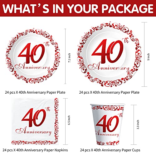 Apowbls 40Th Anniversary Plates And Cups Party Supplies - 40Th Wedding Anniversary Decorations Dinnerware, Dinner Plate, Dessert Plates, Cups, Napkins, Ruby 40 Year Anniversary Decorations | Serve 24 #TOP1