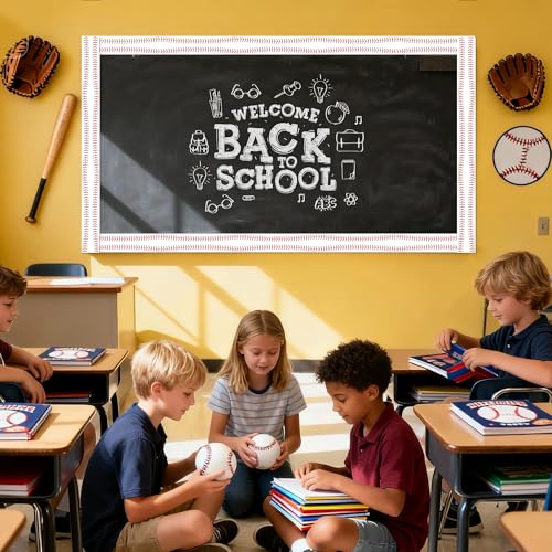 Image of BeYumi Baseball Sport Border Trim - 65ft Back to School Baseball Patterned Straight Rolled Border Trim Red White Ball Sport Theme Bulletin Board Set Party School Classroom Chalkboard Wall Decoration