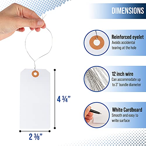 Hang Tags With Reinforced Eyelet And Wire - 125 Blank Labels With Hole,4 3/4" X 2 3/8", Pre-Attached Wired Cardboard For Labeling Price Sale Shipping Product Inventory Luggage Garage Hanging Items #TOP2
