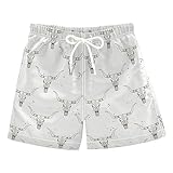 Mazeann Boys Swim Trunks Horn Skull Western Ethnic Toddler Swim Shorts Teens Kids Bathing Suit Swimsuit Swimwear, 5T