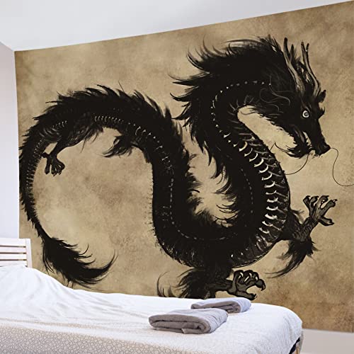 Lb ZGT038-1-ZMG Dragon Tapestry Wall Hanging Bohemian Psychedelic Black Dragon Tapestries Vintage Beige Wall Tapestry thumb #1