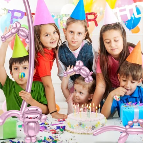 Image of LXZFCRG 260 Long Balloons, Shiny Metallic Latex Twisting Balloon for Balloon Animals, Magic Balloons for Birthdays Wedding Party Decorations 100pcs (Metallic Pink)