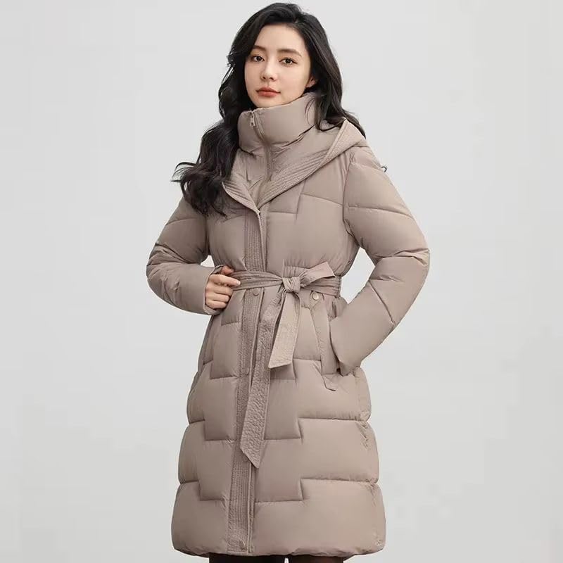 Winter Long Coat Women's Thicken Cotton padded Warm Snow Outerwear Loose Female Windproof Hooded Jacket Parkas Khaki XL