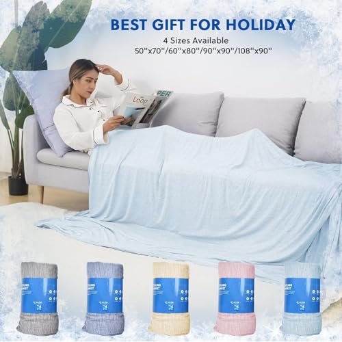 HOMFINE Blue Cooling Blanket (90 x 90) & Queen Size Cooling Pillowcases (20 x 30) Bundle