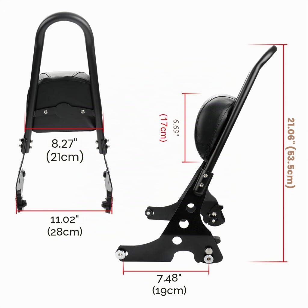 Rückenlehne Sissy Bar, Beifahrer Rückenlehne, PSLER Motorrad Hinten Abnehmbare Rückenlehne für Harley Sportster XL883 XLH883 XL1200 XLH1200 2004-2023 und für XL1200C XL1200S 1996-2000