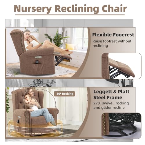 Sillón reclinable eléctrico tapizado marrón miniatura 4