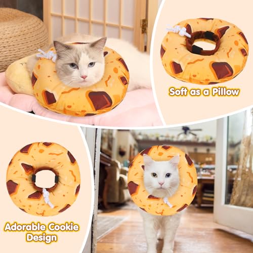 Image of BEAUTYZOO Cat Cone Collars Soft, Cat Recovery E Collars After Surgery to Stop Licking, Adjustable Elizabeth Circle Collar Cute Pet Donut Pillow for Cats Kitten Small Dogs, Cookie S