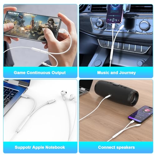 iPhone Headphone Adapter, [Apple MFi Certified] 2-in-1 Lightning/USB Type C to 3.5 mm Headphone Jack Adapter, iPhone Aux Adapter Converter Dongle Audio Cable for iPhone 17 16 15 14 13 12 11 XS XR X 8 - Thumbnail 7