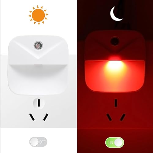 Miniatura 4 de KINUR Paquete de 6 luces LED rojas nocturnas enchufables a la pared, sensor de atardecer a amanecer automático de encendido y apagado, eficiencia
