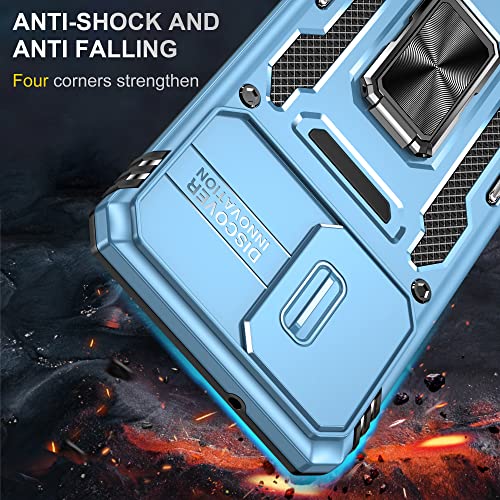 Image of Slide Camera Cover with Ring Holder Mobile Phone Case Cover for Samsung Galaxy S20 Plus (Blue)