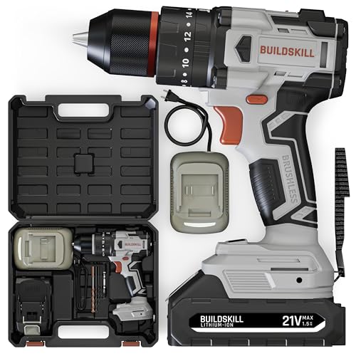 BUILDSKILL 21V Impact Brushless Cordless Drilling Machine | 40NM Torque | Copper Motor | 2-Speed 400/1400 RPM | 10mm Metal Keyless Chuck | 1 x 1.5Ah B