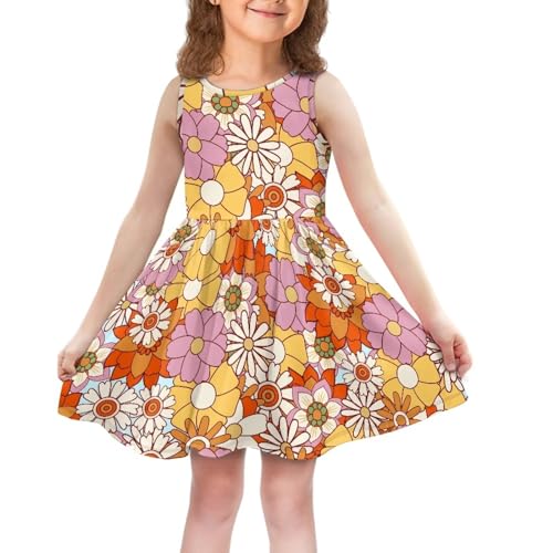 Vibrant Floral Sundress for Girls Sleeveless Cute Loose Flared Twirly Dress with Pockets4