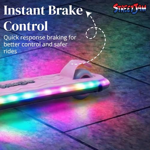 Image of STREETJAM Blinkie Kids LED Kick Scooter for 3-12 Years, LED Deck with Multiple Light Modes (1st Time in India), BIS Approved, Extra Wide Deck, Rechargeable, Up to 50 kg Load (Baby Pink with Grey)