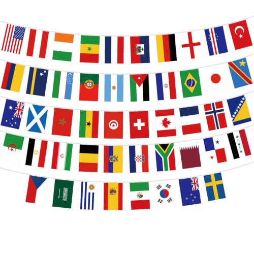 World Cup Flag Banner 42 International Country Flag Bunting Square Pennant Banner World Cup Party Decorations Soccer Theme Outdoor Indoor Garland for World Cup BBQ Tailgate Birthday