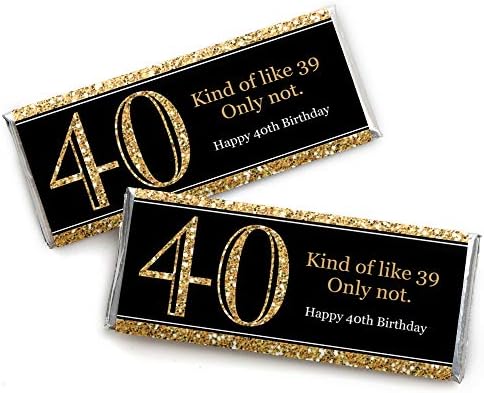 Adult 40th Birthday - Gold - Candy Bar Wrappers Birthday Party Favors - Set of 24