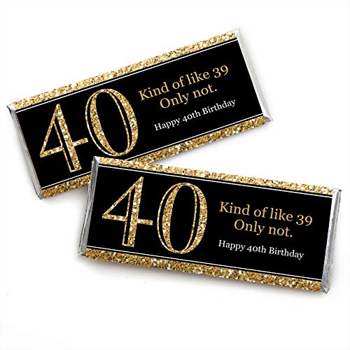 Big Dot of Happiness Adult 40th Birthday - Gold Candy Bar Wrappers Party Favors Set 24