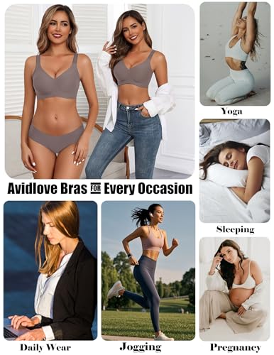 Image of Avidlove Bras for Women Seamless Bra Full Coverage T Shirt Bralettes V Neck Wireless Bra Comfortable Brassiere