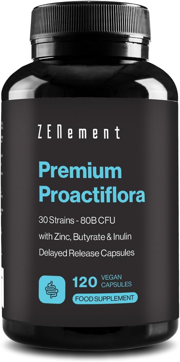 Probiotics, Prebiotics and Postbiotics for Gut Health, 120 Delayed-Release Capsules - 30 Strains (80 Billion CFU) per Dose + Inulin + Butyrate + Zinc - Digestive Support and Immune System