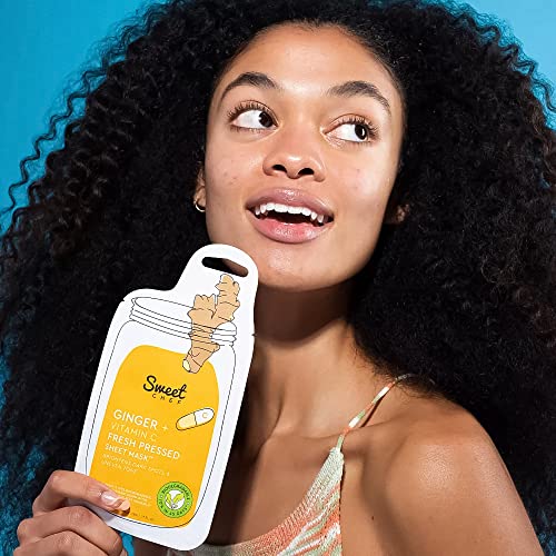 Sweet Chef Ginger + Vitamin C Fresh Pressed Beauty Sheet Masks - 100% Biodegradable - Brighten Dark Spots & Uneven Skin Tone - Vegan Natural Skincare Facial Masks - For A Glowing Skin - 5 Pack (23Ml) #TOP1