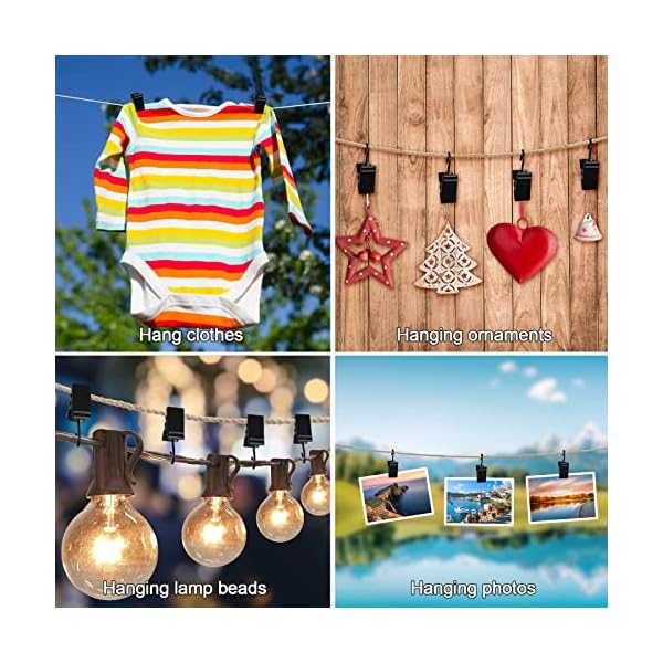 Hoosun 50 pack stainless steel clip hooks for hanging,s hook with clip for hanging outdoor string lights,metal christmas lights clips hangers,curtain hooks,picture clips with hook,small photo clip - image 8