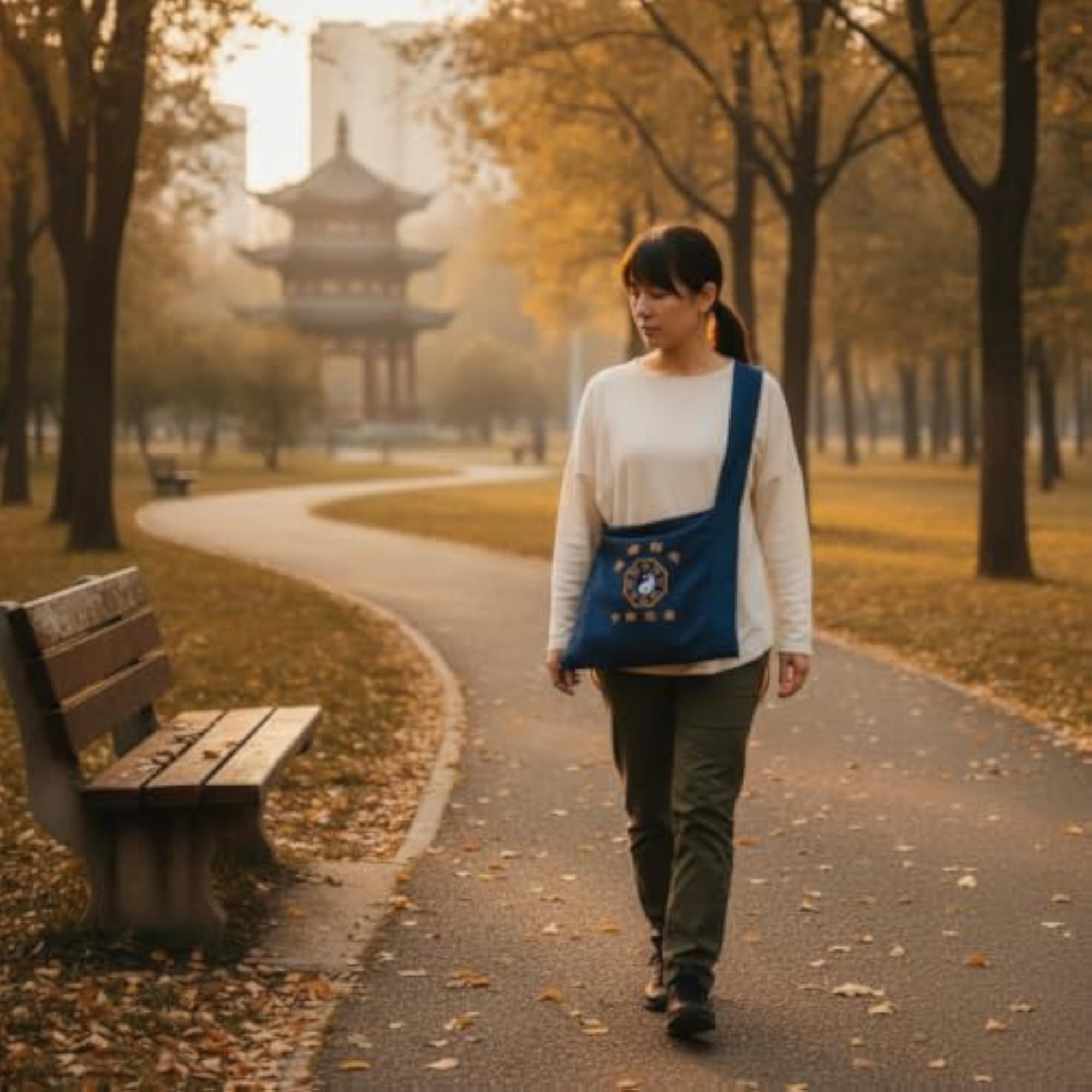 Navy Blue Canvas Crescent Bag for Buddhist Practice