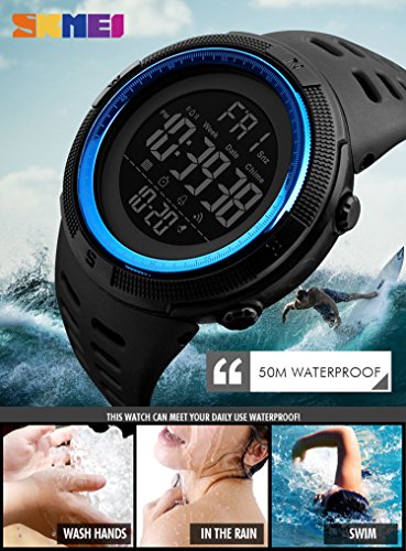 Image of FANMIS Mens Digital LED Sports Watch Military Multifunction 12H /24H Time Dual Time Alarm Countdown Back Light with Simple Design 164FT 50M Water Resistant Calendar Month Date Day Watch