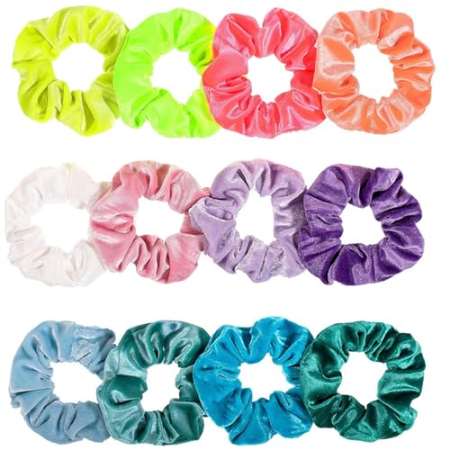 EJRUP Confezione da 12 Scrunchies per capelli in raso,elastici spessi in tinta unita, accessori capelli,capelli scrunchies velluto elastico fasce,per donne ragazze(Stile 3)