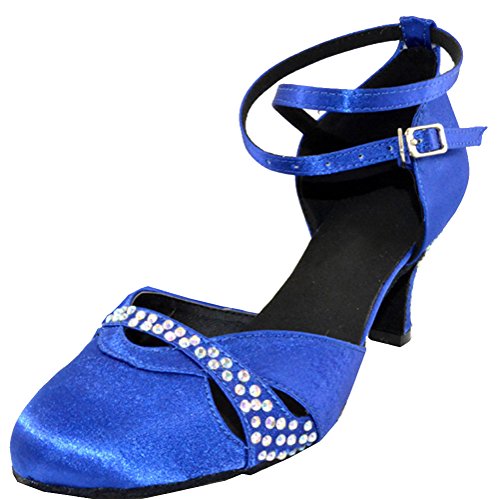 Chaussures danse latin moderne tango chacha bout fermé satin bleu 37.5 EU