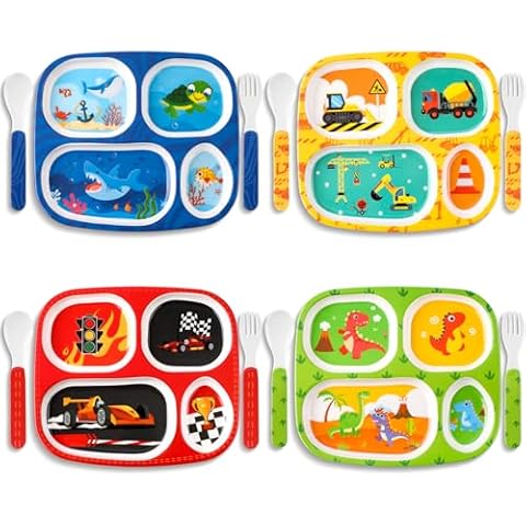 Hoolerry Kids Dinnerware Set with Forks and Spoons Cover