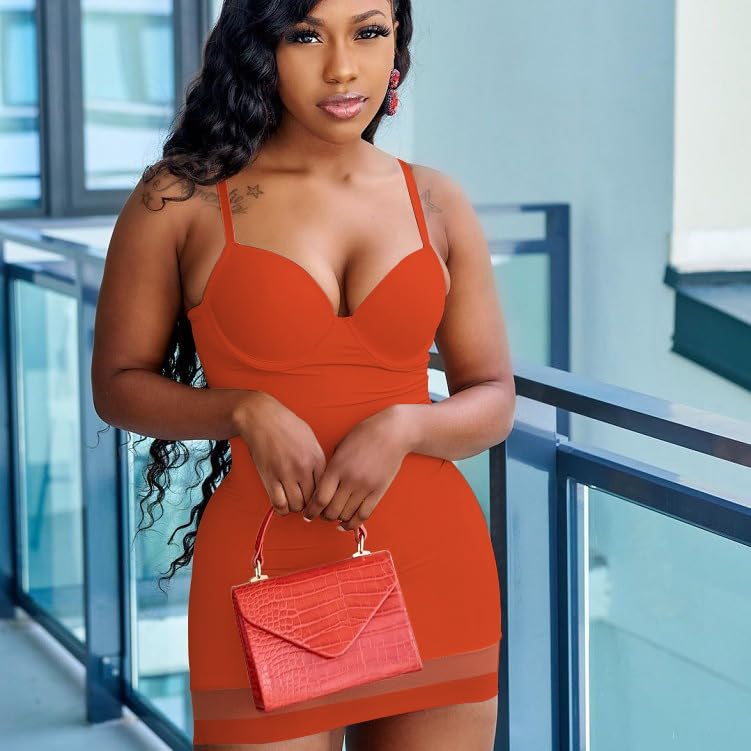 Image of Sexy Bodycon Mini Dress for Women Sweetheart Neck Spaghetti Strap Mesh Hem Party Club Night Out Short Dresses