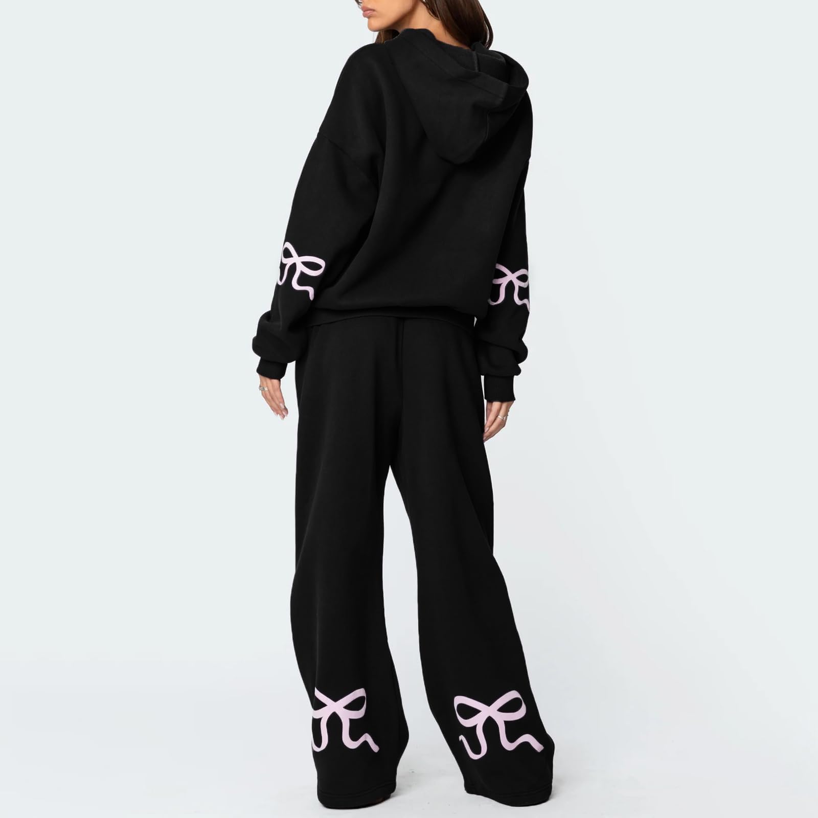 Chándal Y2K con lazo para mujer, 2 piezas, sudadera casual de manga larga para adolescentes y niñas, sudadera con capucha de gran tamaño