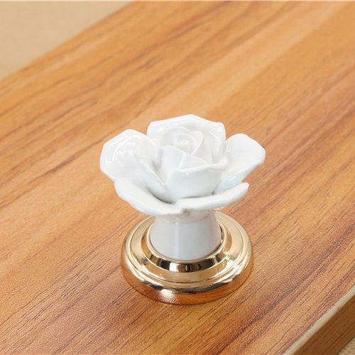 FBSHOP(TM) 8 pomelli vintage a forma di rosa in ceramica con base in ottone
