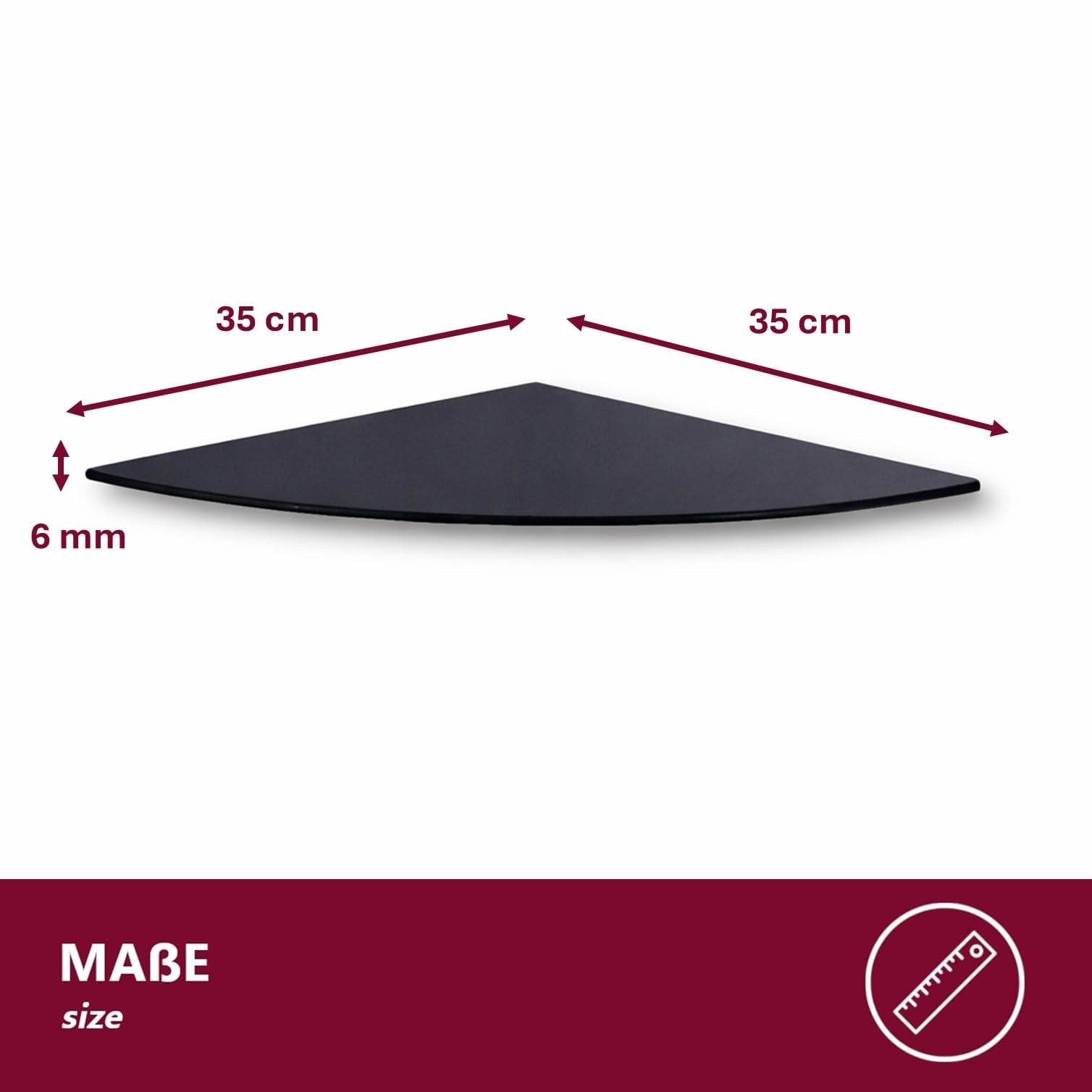 Euro Tische Glas Eckregal 35x35cm, Wandregal für Badezimmer, Duschregal Bad, Glas Badregal mit 6mm ESG Sicherheitsglas, Verschiedene Größen (Schwarz)