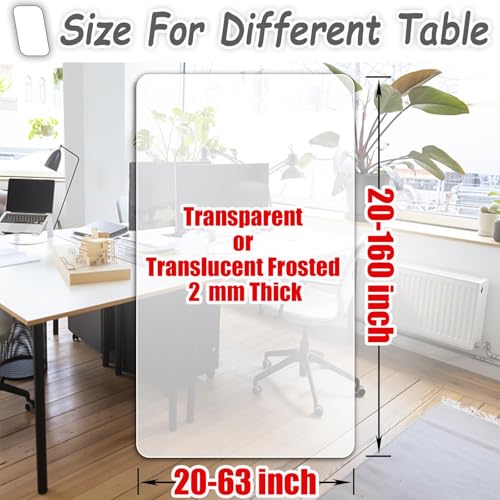 90x122 cm / 36x48 in Clear Table Cover Protector, Translucent Frosted 2 (mm) Thickness, Dining Room Table Clear Mat, Clear Desk Protector, Plastic Table Cover, Vinyl Table Protector