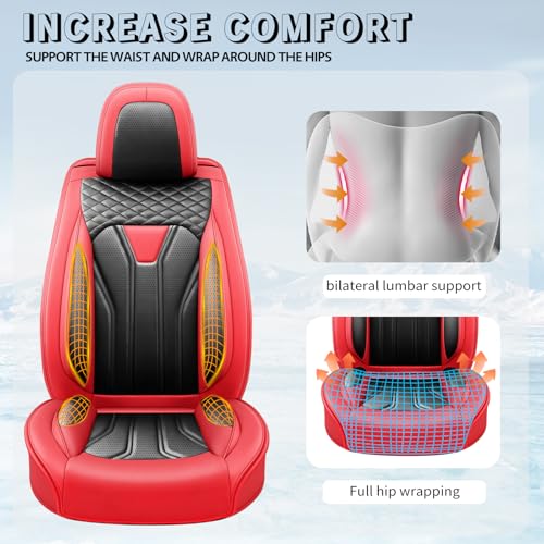 Image of Car Seat Covers Compatible with Chevy Equinox 2011-2026, Premium Leather Breathable, Wear Resistant, Airbag Compatible, All-Weather Protection & Full Coverage, 2 Front Seat Red&Black