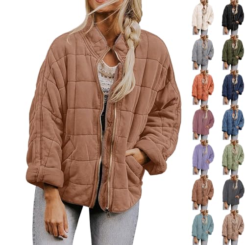 Quilted Jackets for Women Zip Up Jacket Warm Comfy Puffer Shacket