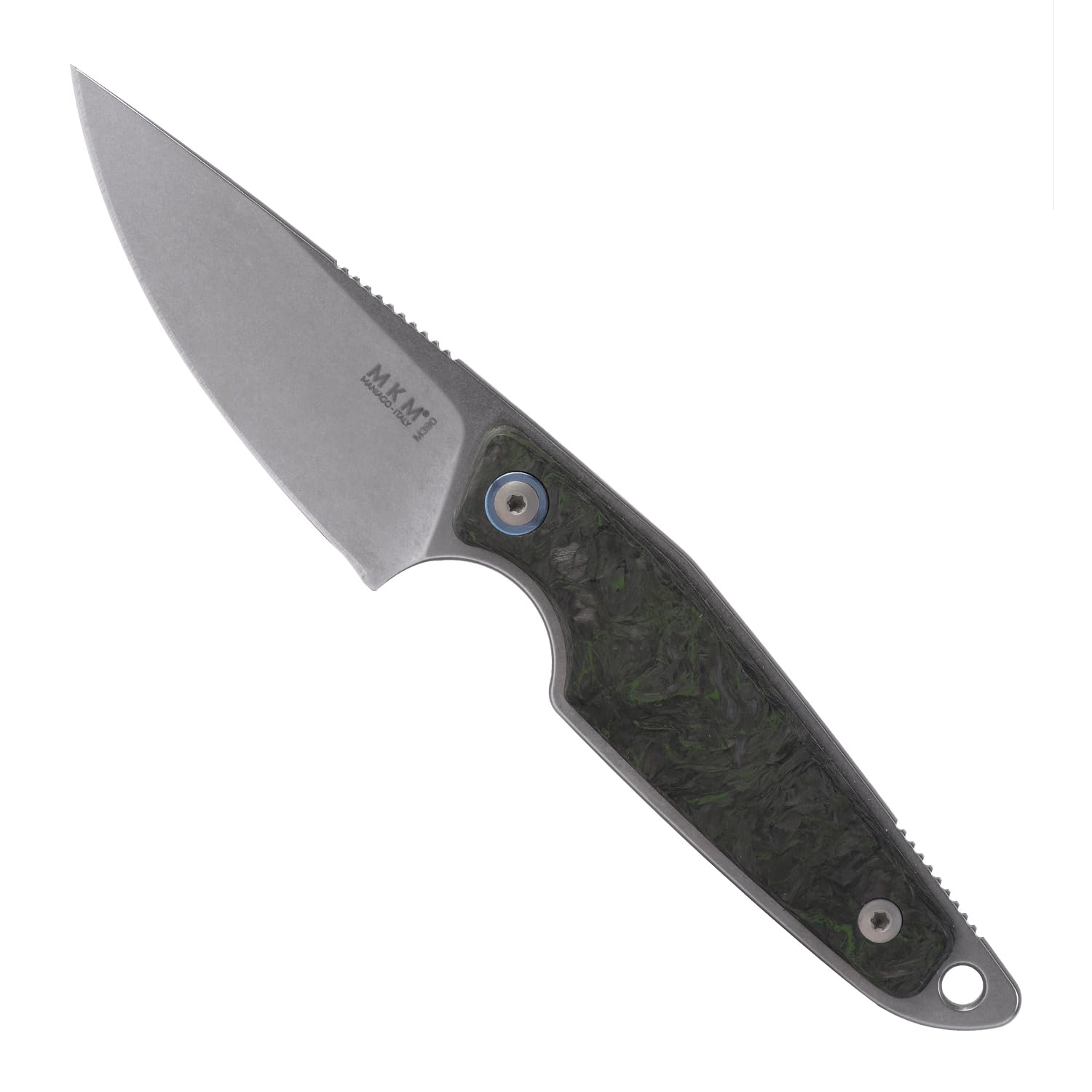 MKM Maniago Knife Makers MAKRO 1 Drop Point Fixed Blade Knife and EDC Tool - M390 Super Steel, Full Tang, Designed by Jesper Voxnaes, Made in Italy, Includes Leather Sheath (Dark Matter Green)