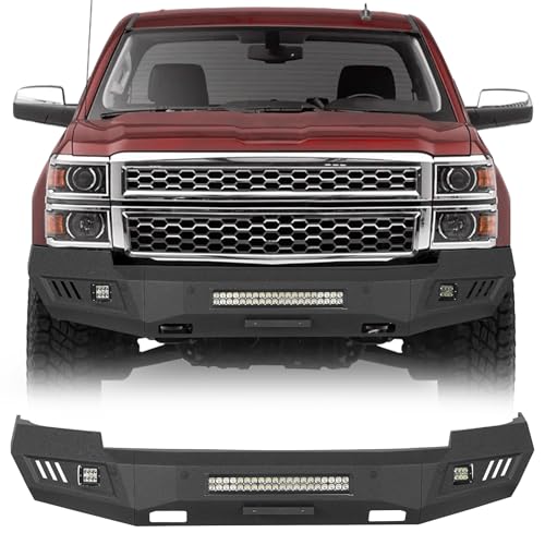 u-Box 14-15 Silverado 1500 Front Bumper for 2014 2015 Chevy Chevrolet Silverado 1500 Offroad Steel Full-Width Bumper w/120W LED Light Bar