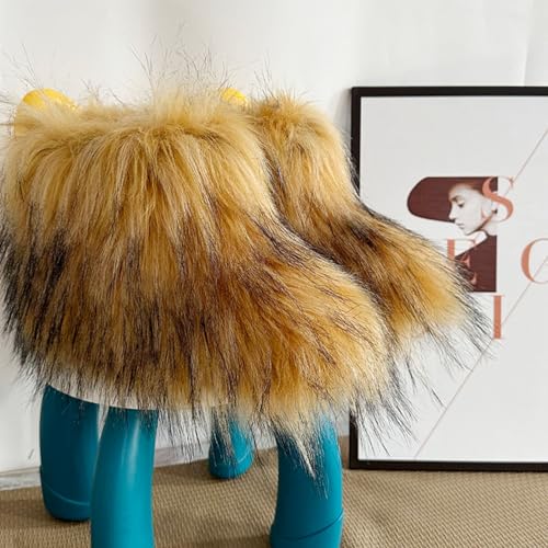 Girls Winter Faux Fur Ankle Boots Fluffy Furry Flat Snow Boots3