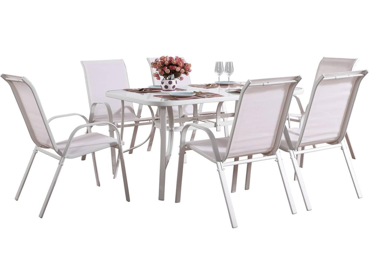 Conjunto De Jardín Mesa + 6 sillas de Textileno Córdoba - Crudo