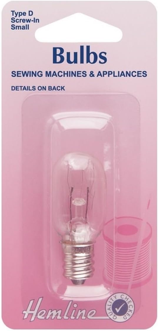 Hemline Sewing Machine Bulb – Small 15W/240V SES Screw in Cap for Universal Sewing Machines and Appliances, Natural Light Replacement Bulb – 20 x 48mm (0.75 x 1.875in) Type D
