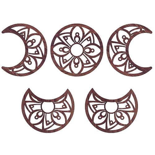 AHANDMAKER 5 Piezas de Decoración de Fase Lunar, Bohemia de Madera para Sala de Estar y Dormitorio, Flor para Colgar en la Pared
