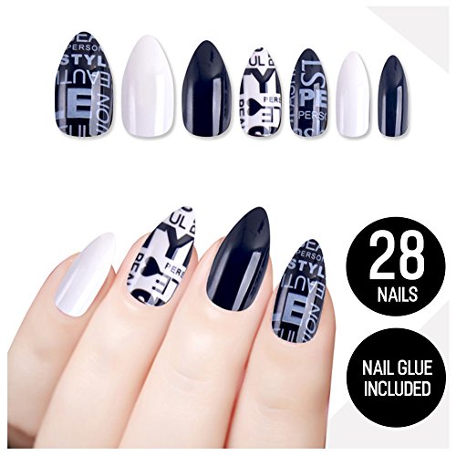 Tip Beauty Black White Fake Nail Kit, Affirmation, Faux Nails, Fake Nails, Glue on Nails, Instant Nails, Professional Nail Tips, False Nails with Glue - MSRP $18