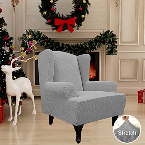 Image of Easy-Going Stretch Large Wingback Chair Sofa Slipcover Light Gray | 1-Piece Sofa Cover Furniture Protector Couch Soft with Bottom, Spandex Jacquard