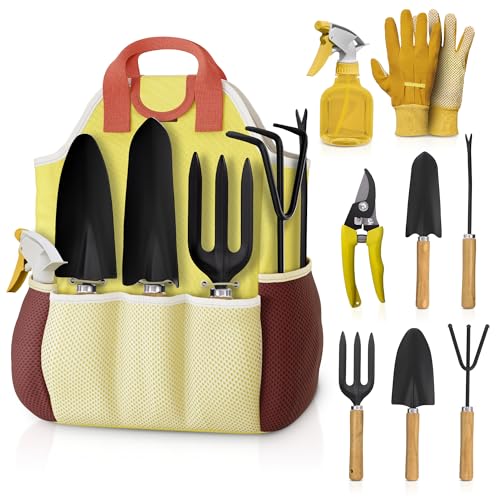 10 Pcs Gardening Tools for Women – Ergonomic Lightweight Metal Garden Tools Set with Convenient Organizer Handbag – Easy Handling for Outdoor Plant Care | Gardening Gifts for Women for Home Use
