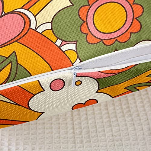 Erosebridal 60S 70S Hippie Cushion Cover 20X20 Vintage Boho Sun Throw Pillow Cover Groovy Flowers Clouds Love Hearts Cushion Case For Kids Girls Teens,Abstract Vintage Floral Pillow Cover #TOP4