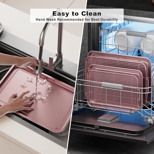 Image of Air Fryer Basket for Oven, THORSES 2 Set Oven Air Fryer Basket and Tray Set | with 60 Sheets Parchment Papers, Carbon Steel NonStick Air Fryer Pans and Tray-Large15 inchx11 inch & Medium13.4 inchx9.6 inch-Pink