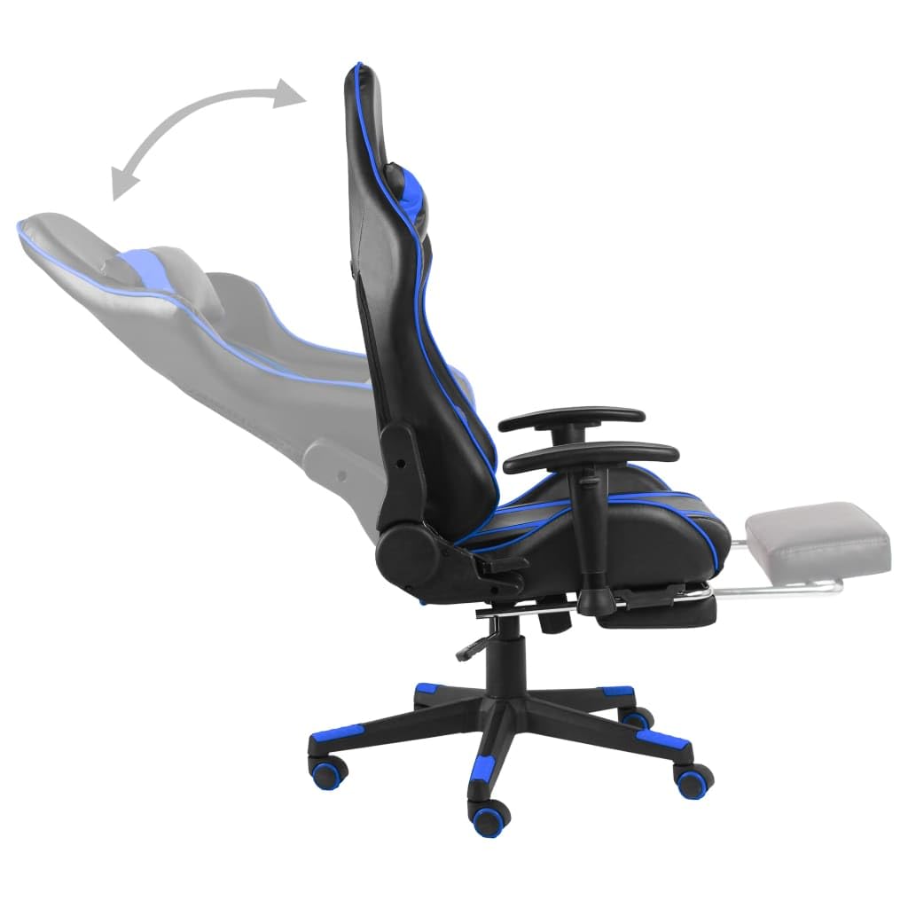 Gaming-Stuhl mit Fußstütze und Drehfunktion Blau PVC Metall ergonomisch für Büro Homeoffice Jugend PC Esport komfortabel mit Rücken- und Nackenkissen